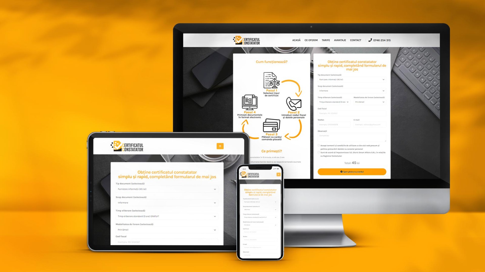 Realizare site de comandă online certificatulconstatator.ro